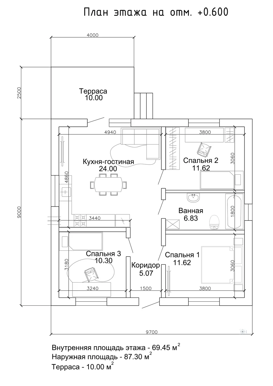 Дом «Проект 4», 87,3 м² — планировка